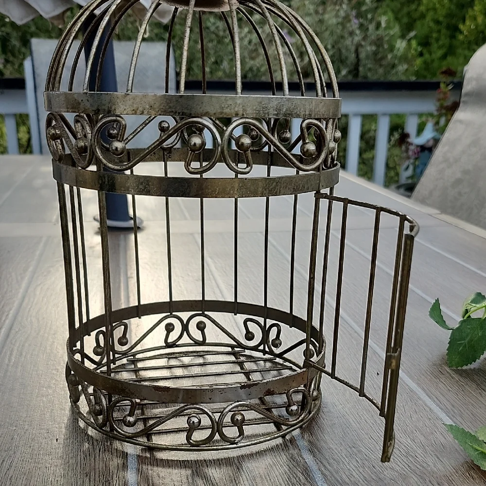 Vintage Gold Birdcage with Pink Roses
